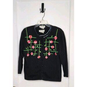 Jack B. Quick Sequin Beaded Embroidered Rose Cardigan And Shirt Size Large
